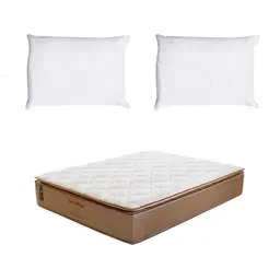 Colchão Casal Brilhante Molas Ensacadas (30x128x188) Marrom e Bege com 2 Travesseiros Guldi Soft Nasa Branco