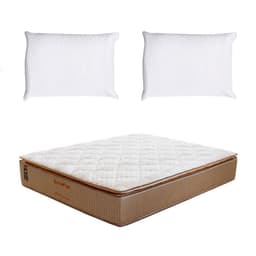 Colchão King Brilhante Molas Ensacadas (30x193x203) Marrom e Bege com 2 Travesseiros Guldi Soft Nasa Branco