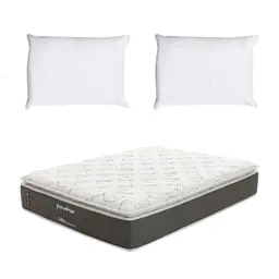 Colchão Queen Safira Plush Molas Ensacadas (34x158x198) Branco e Cinza com 2 Travesseiros Guldi Soft Nasa Branco