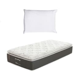 Colchão Solteiro King Safira Plush Molas Ensacadas (34x96x203) Branco e Cinza com Travesseiro Guldi Soft Nasa Branco