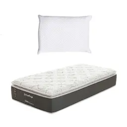 Colchão Solteiro Safira Plush Molas Ensacadas (30x88x188) Branco e Cinza com Travesseiro Guldi Soft Nasa Branco