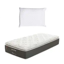 Colchão Solteiro Safira Plush Molas Ensacadas (34x88x188) Branco e Cinza com Travesseiro Guldi Soft Nasa Branco