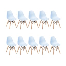 Conjunto com 10 Cadeiras DKR Eames Azul Claro e Madeira