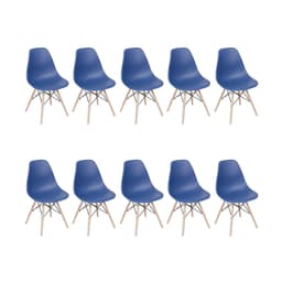 Conjunto com 10 Cadeiras DKR Eames Azul Marinho e Madeira