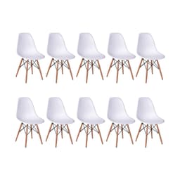 Conjunto com 10 Cadeiras DKR Eames Branco e Madeira