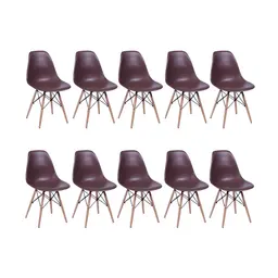 Conjunto com 10 Cadeiras DKR Eames Café e Madeira