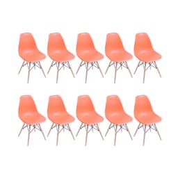 Conjunto com 10 Cadeiras DKR Eames Laranja e Madeira