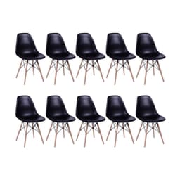 Conjunto com 10 Cadeiras DKR Eames Preto e Madeira