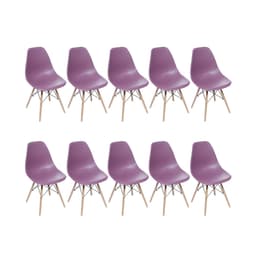 Conjunto com 10 Cadeiras DKR Eames Roxo e Madeira