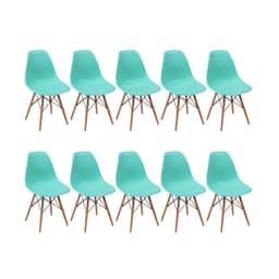 Conjunto com 10 Cadeiras DKR Eames Turquesa e Madeira