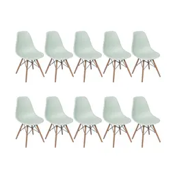 Conjunto com 10 Cadeiras DKR Eames Verde Claro e Madeira