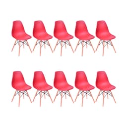 Conjunto com 10 Cadeiras DKR Eames Vermelho e Madeira