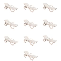 Conjunto com 10 Espreguiçadeiras Basic com Rodas Branco