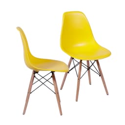 Conjunto com 2 Cadeiras DKR Eames Amarelo e Madeira