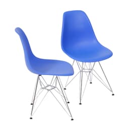 Conjunto com 2 Cadeiras DKR Eames Azul Escuro e Cromado