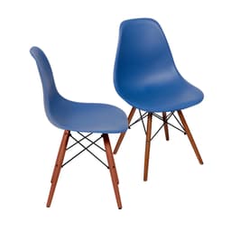 Conjunto com 2 Cadeiras DKR Eames Azul Marinho e Madeira