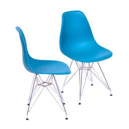 Conjunto com 2 Cadeiras DKR Eames Azul Petróleo e Cromado