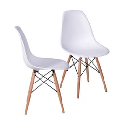 Conjunto com 2 Cadeiras DKR Eames Branco e Madeira