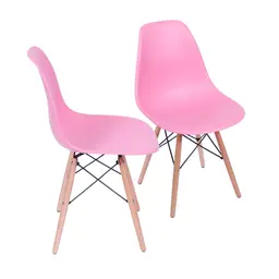 Conjunto com 2 Cadeiras DKR Eames Rosa e Madeira