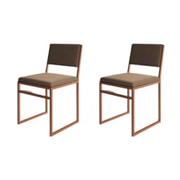 Conjunto com 2 Cadeiras Isa Veludo Marrom e Cobre
