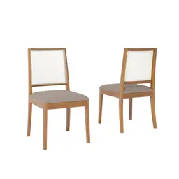 Conjunto com 2 Cadeiras Marcela Linho Bege e Madeira