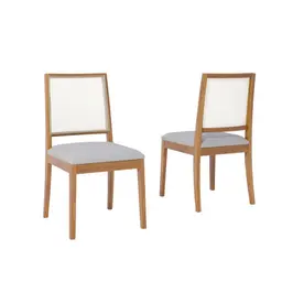 Conjunto com 2 Cadeiras Marcela Linho Cinza e Madeira