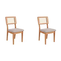 Conjunto com 2 Cadeiras Penny Algodão Bege e Freijó