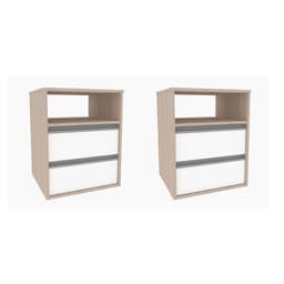 Conjunto com 2 Mesas de Cabeceira Amora 2 Gavetas Branco e Noce