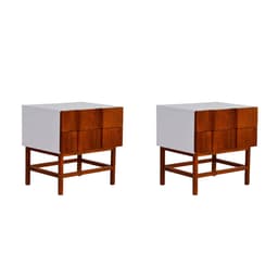 Conjunto com 2 Mesas de Cabeceira Barra 2 Gavetas Amêndoa e Branco