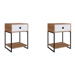 Conjunto com 2 Mesas de Cabeceira Paricel 1 Gaveta Mel e Branco