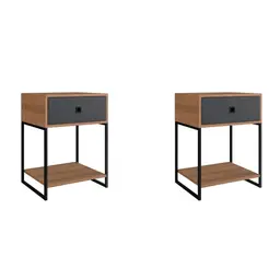 Conjunto com 2 Mesas de Cabeceira Paricel 1 Gaveta Mel e Grafite