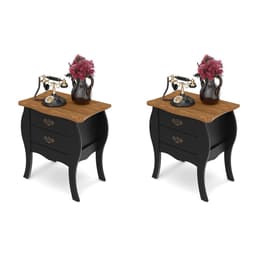 Conjunto com 2 Mesas de Cabeceira Premier 4 Gavetas Retrô Preto e Cumaru