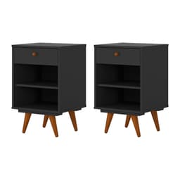 Conjunto com 2 Mesas de Cabeceira Retrô Plus 2 Gavetas Preto