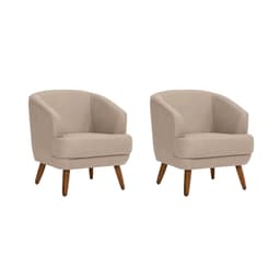 Conjunto com 2 Poltronas Betania Linho Mescla Bege e Madeira
