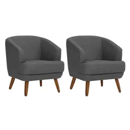 Conjunto com 2 Poltronas Betania Linho Mescla Chumbo e Madeira