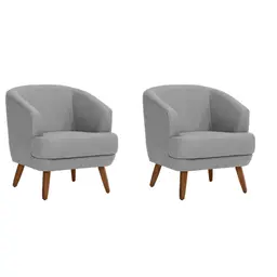 Conjunto com 2 Poltronas Betania Linho Mescla Elefante e Madeira
