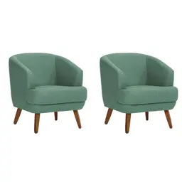 Conjunto com 2 Poltronas Betania Linho Mescla Verde Salvia e Madeira