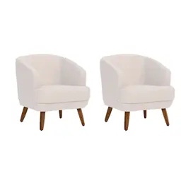 Conjunto com 2 Poltronas Betania Linho Pérola e Madeira