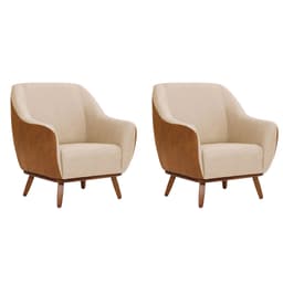 Conjunto com 2 Poltronas Paloma Revestimento Sintético Terracota e Linho Marfim