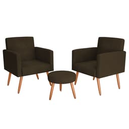 Conjunto com 2 Poltronas e 1 Puff Dallas Veludo Marrom