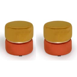 Conjunto com 2 Puffs Round Rainbown Veludo Ouro e Laranja