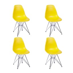 Conjunto com 4 Cadeiras DKR Eames Amarelo e Cromado