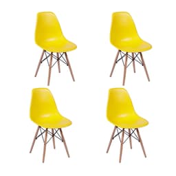 Conjunto com 4 Cadeiras DKR Eames Amarelo e Madeira