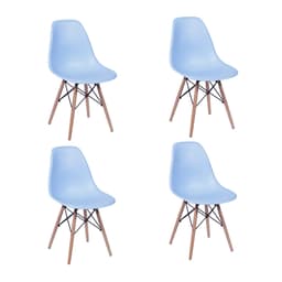 Conjunto com 4 Cadeiras DKR Eames Azul Claro e Madeira