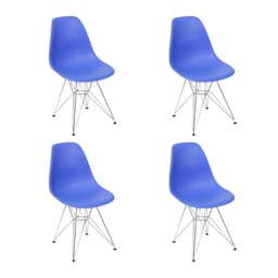 Conjunto com 4 Cadeiras DKR Eames Azul Escuro e Cromado