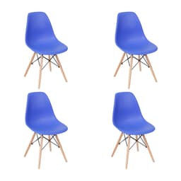 Conjunto com 4 Cadeiras DKR Eames Azul Escuro e Madeira