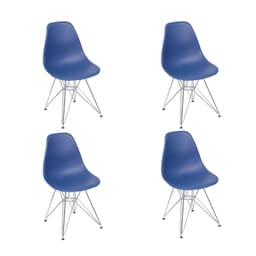 Conjunto com 4 Cadeiras DKR Eames Azul Marinho e Cromado