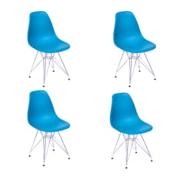 Conjunto com 4 Cadeiras DKR Eames Azul Petróleo e Cromado