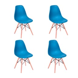 Conjunto com 4 Cadeiras DKR Eames Azul Petróleo e Madeira