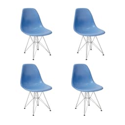 Conjunto com 4 Cadeiras DKR Eames Azul e Cromado